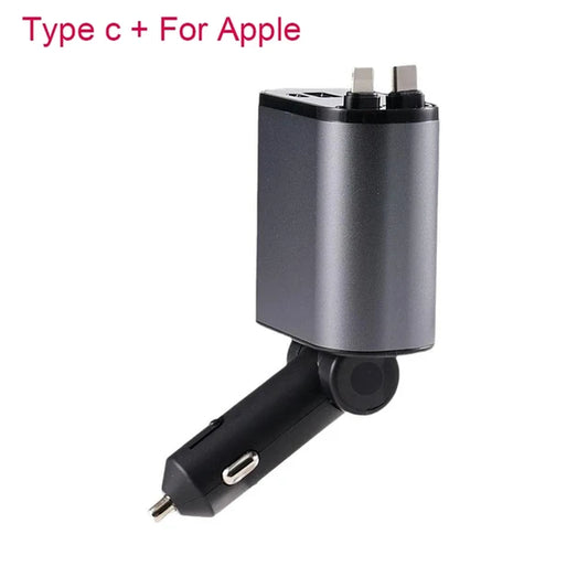 4 in 1 100W Car Charger Usb/Type-C Cable for Iphone Xiaomi Huawei Samsung Retractable Fast Charge Cord Cigarette Lighter Adapter