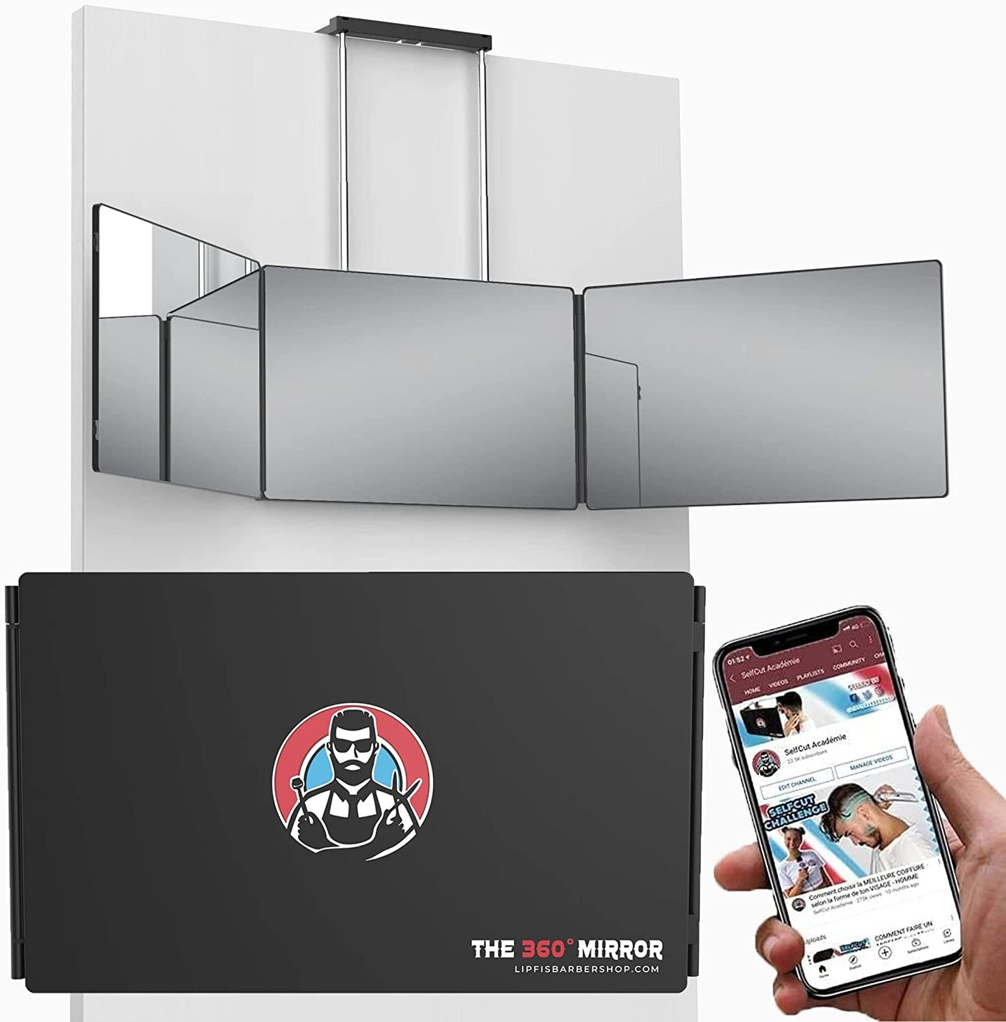 The 360 Mirror - 3 Way Mirror for Self Hair Cutting - Adjustable Trifold Barber Mirror to Cut Your Own Hair - Tri Fold Self Haircut System for Men and Women Braiding - Three Sided Mirror for Haircuts